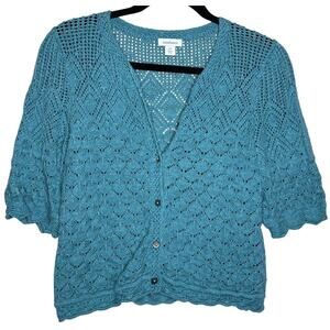 Sundance Catalog Jocelyn Knit Cardigan Sweater Button Front Teal Turquoise Sz XS